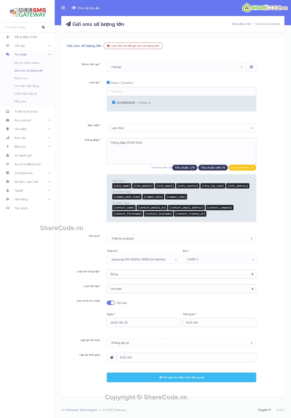 SMS,gửi sms.,spam sms,bot sms,cổng sms api,Ứng dụng gửi SMS